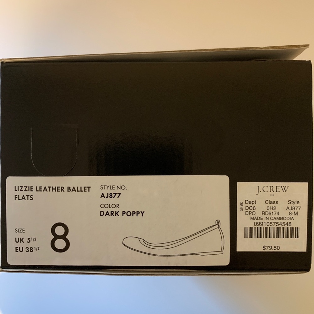 J. Crew Lizzie Leather Flats Dark Poppy Size 8 BNIB - Picture 8 of 9